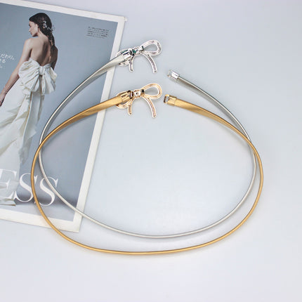 New Simple Elegant Bow Elastic Thin Belt Accessories Metal Waist Chain with Skirt Trouser Chain Women's Thin Wholesale