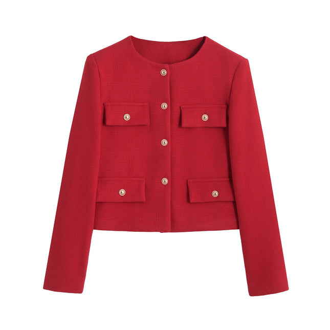 Za Cross-Border Women's Clothing Wholesale European and American Style Round Neck Single-Breasted Elegant Versatile Small Fragrance Jacket Jacket 3046278