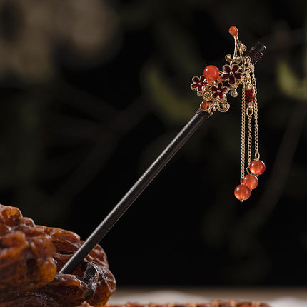 Antique Hairpin Tassel Step Wooden Hairpin Imitation Ebony Headwear Disc Hair Han Clothes Accessories Hair-pulled Ancient Clothes Hair Women