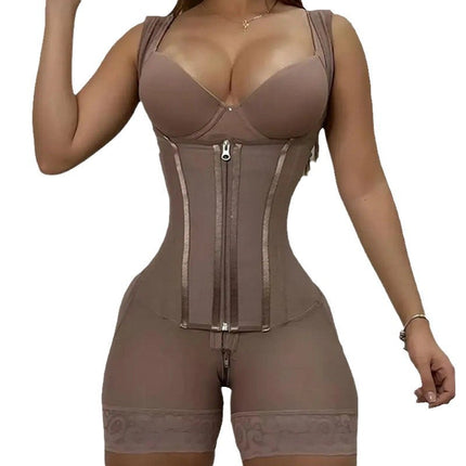 Cross-Border European and American Style 13-Bone Tummy Control Shapewear Bodysuit with Zipper and Hook-And-Eye Closure, Butt-Lifting, Bust-Enhancing, Tight-Fitting Waist-Cinching Corset