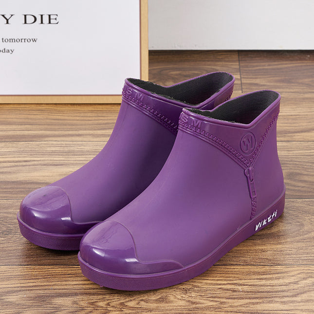 Women's Fashionable Low-rise Flat Rain Boots Cotton Rain Boots for Outer Wear Korean Style Fashionable Low-rise Women's Shoes for Kitchen Work