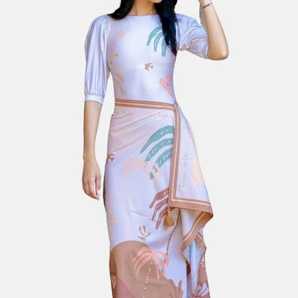 2026 Cross-Border Amazon Sunscreen Retro Beach Dress Set One-Piece Swimsuit Women's Vacation Printed Long-Sleeved Bikini