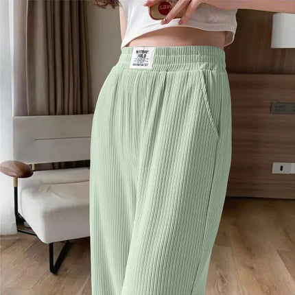 Pink Ice Silk Pants Women's Summer Thin Narrow Wide Leg Pants 2025 New High Waist Dape Straight Sunscreen Trousers