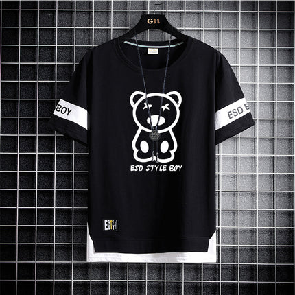 Boys' Short-Sleeve T-Shirt Trendy Brand Men's Clothing Live Broadcast for Middle School Students and Older Children Summer Half-Sleeve Youth Clothing for Ages 12-18