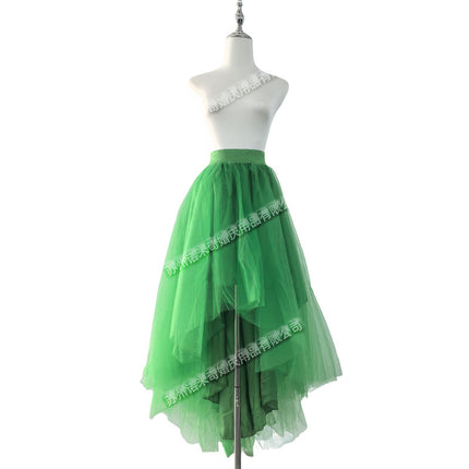 Spring and Summer New Colorful Dopamine Multi-Layer Mesh Skirt with Short Front and Long Back, Irregular High Waist Slimming Elastic Waist Skirt