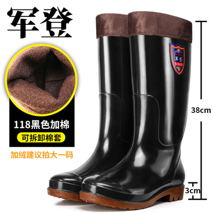Military High-Top Unlined Brown Quick-Drying Water Shoes Long-Tube Yellow Waterproof Boots Non-Slip Rain Boots Mesh-Free Men's Rubber Shoes