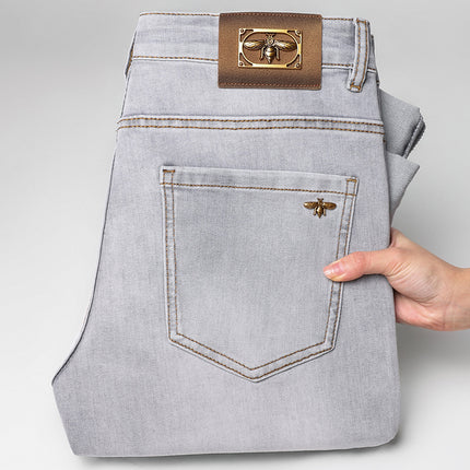 High-end European Spring and Summer New light gray Slim-fit Stretch Casual Trousers All-match Slim-fit Men's Jeans