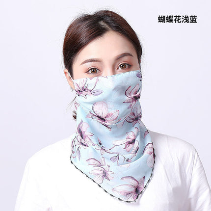 Summer sun protection mask scarf women's large mask neck protection breathable full cover face UV protection chiffon thin veil scarf