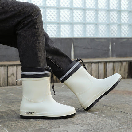 Cross-border Fashion Men's Rain Boots Mid-tube Rain Boots Non-slip Water Shoes Couple's fleece-lined Rubber Shoes Kitchen Car Wash Fishing Work Shoes
