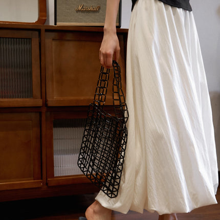 Spring 2025 new high-gloss time elastic waist flesh-covered lantern bud skirt A- line all-match tutu skirt