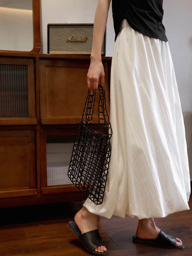 Spring 2025 new high-gloss time elastic waist flesh-covered lantern bud skirt A- line all-match tutu skirt
