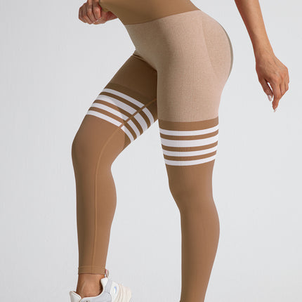 Muyao Cross-Border Striped Outdoor Sports Leggings for Women, High-Waisted, Butt-Lifting Yoga Wear, Quick-Drying Running Sports Fitness Pants
