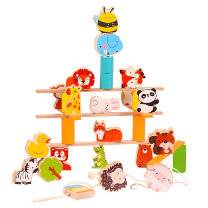 Wooden cartoon creative puzzle children's thinking action balance animal balance beaded parent-child interactive wooden toy