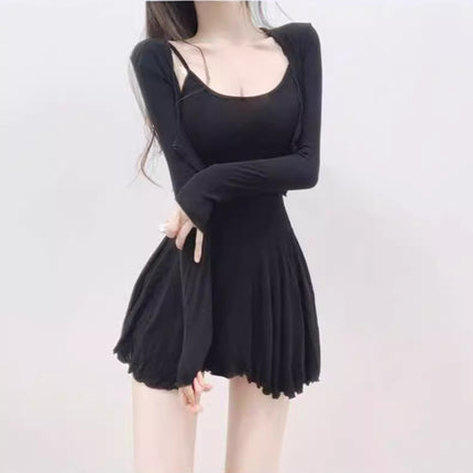 Pure Sling dress Spring and Autumn Cardigan Long-sleeved Two-piece Set Spice Girls Niche Chic Tight Waist Slimming suit Women