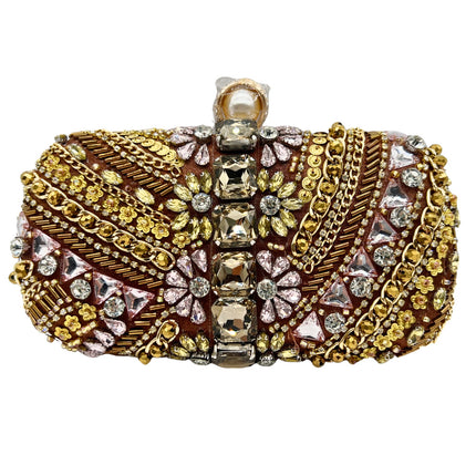 Beaded Bag Classic Handmade Bead Embroidered Evening Bag Retro Coffee Gold Evening Bag Women's Nightclub Clutch Cosmetic Bag