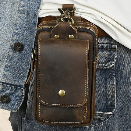 Cross-border Genuine Leather Men's Waist Bag Top Layer Cowhide Outdoor Backpack Crazy Horse Leather Belt Mobile Phone Bag