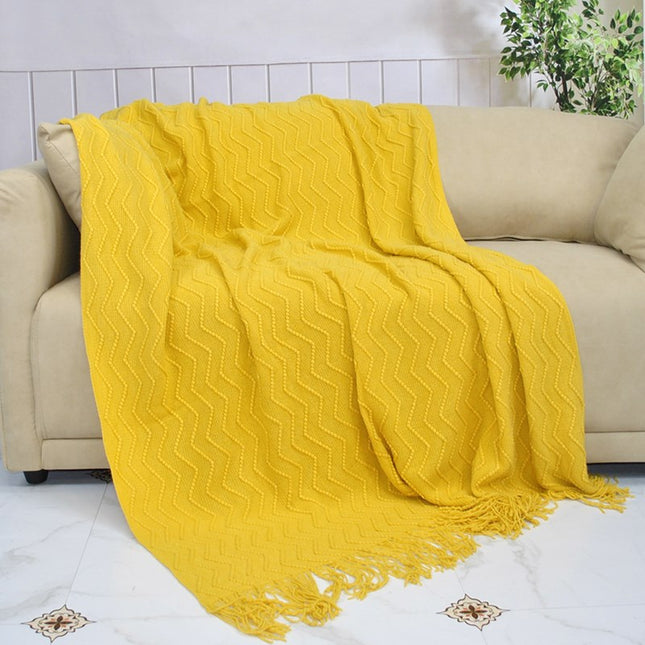 Knitted Blanket Scandinavian Pure Color Soft Maternal and Infant Grade Hotel Accessible Luxury Tassel Knitted Blanket Comfortable Office Nap Blanket