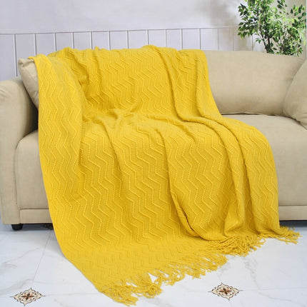Knitted Blanket Scandinavian Pure Color Soft Maternal and Infant Grade Hotel Accessible Luxury Tassel Knitted Blanket Comfortable Office Nap Blanket