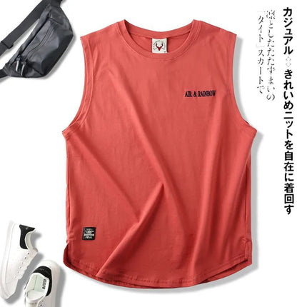 Summer Trendy Brand American Style Retro Style Printed Washed Cotton Crewneck Vest Men's Sports Leisure Sleeveless T-shirt Men's Clothing