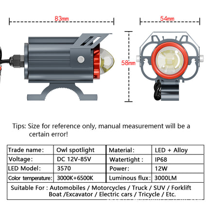 Cross-Border Motorcycle Led White and Yellow Double Low Beam Big Face Cat External Electric Vehicle Spotlight Headlight Modification
