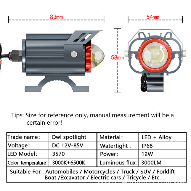 Cross-Border Motorcycle Led White and Yellow Double Low Beam Big Face Cat External Electric Vehicle Spotlight Headlight Modification