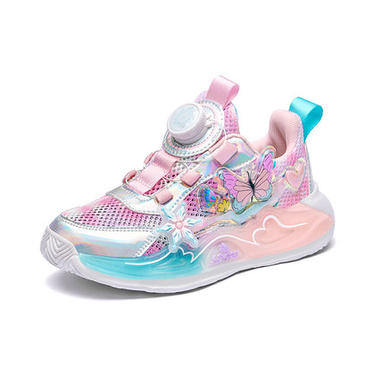 Girls' Sneakers 2026 Spring New Model Mesh Breathable Button Running Shoes for Older Children Non-Slip Soft Sole Dad Shoes