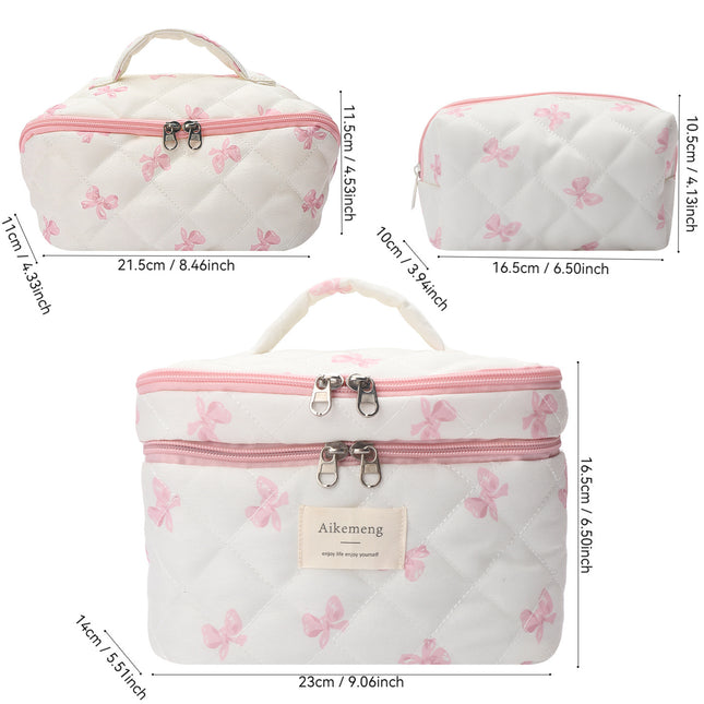 New Cute Quilted Plaid Cosmetic Bag for Women, Large Capacity, Portable, High-End Toiletry Storage Bag with Compartments