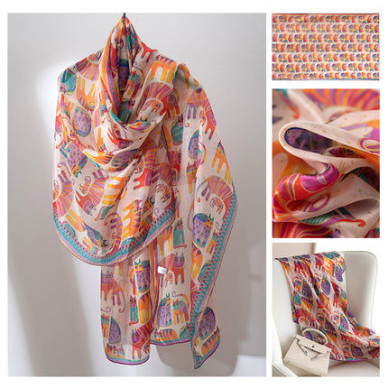 Autumn New Arrival Mulberry Silk Scarf for Women, Green Small Floral Shawl, Long Silk Scarf, Ready for Wholesale