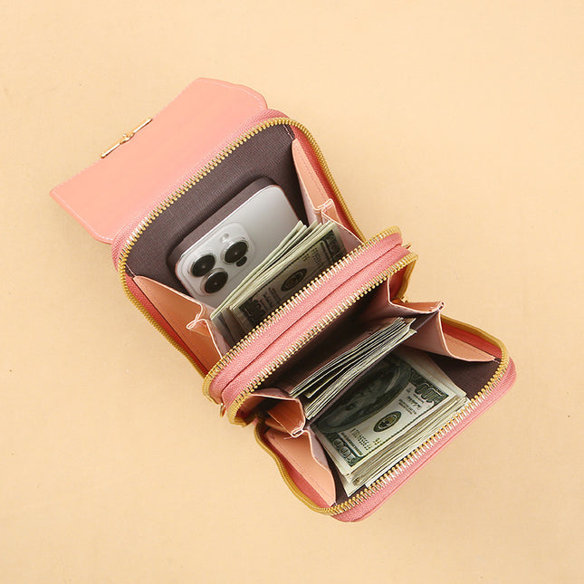 New Mobile Phone Bag Women's Korean-style Fashionable Multifunctional Crossbody Shoulder Bag Zipper Solid Color Simple Mini All-match Wallet
