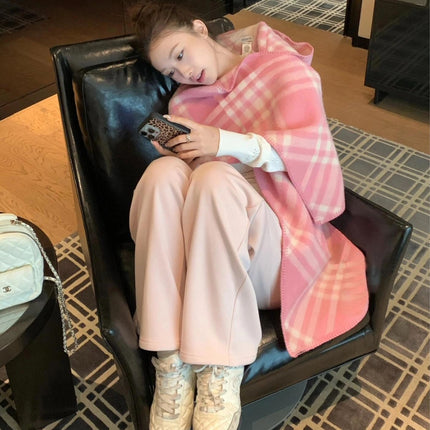 Korean Style Fashionable Pink Plaid Imitation Cashmere Scarf for Women Autumn and Winter 2025 New Style Warm Elegant Versatile Scarf Trend