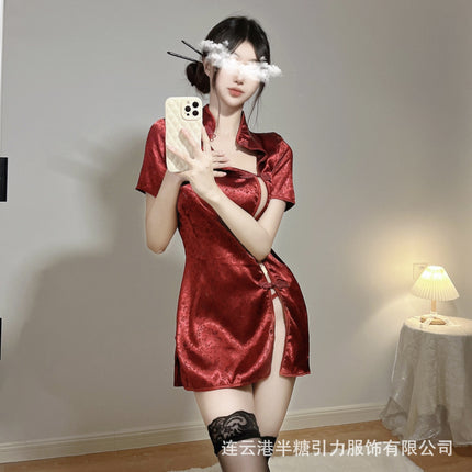 Half-Sugar Gravity Sexy Retro Lingerie Passionate Open-Front Cheongsam Uniform Temptation Teasing Hot Girl 8109
