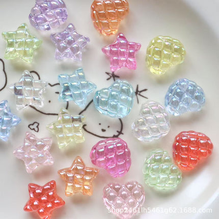 Exquisite, Compact, Transparent, Color-Plated Waffle Five-Pointed Star/Heart Loose Beads DIY Mobile Phone Chain Bracelet Chain Accessories