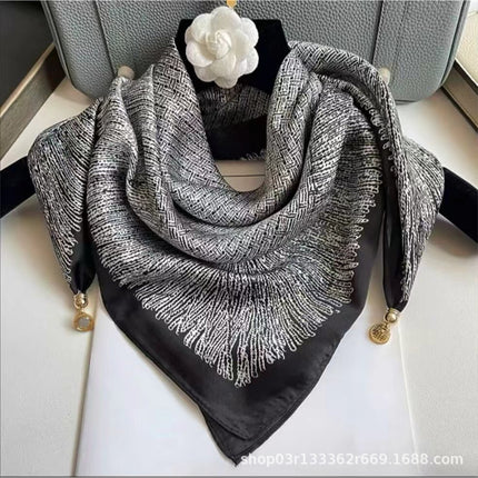 2024 New Magnetic Buckle Silks and Satins Square Scarf Women's Spring and Autum Scarf High-end Decorative Triangle Scarf Neck Protector