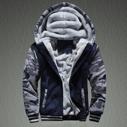 Men's fleece-lined sweater cardigan coat casual hooded thickened autumn fashion comfortable cross-border youth cold-proof coat