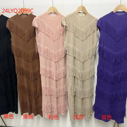 Temperament pleated dress dress dress European and American women's foreign trade explosions high-end Miyake tassel base skirt summer