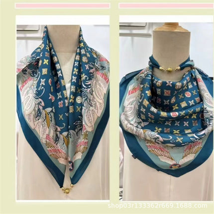 2024 New Magnetic Buckle Silks and Satins Square Scarf Women's Spring and Autum Scarf High-end Decorative Triangle Scarf Neck Protector