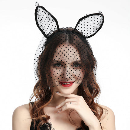 Sexy Lace Small Rabbit Ears Veil Velvet Edge Annual Meeting party Sex party Hair Accessories Animal Head Buckle Hair Hoop