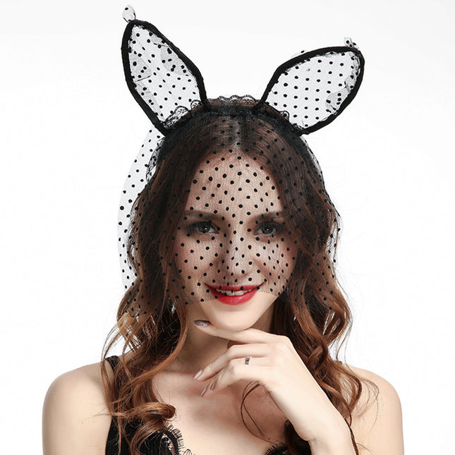 Sexy Lace Small Rabbit Ears Veil Velvet Edge Annual Meeting party Sex party Hair Accessories Animal Head Buckle Hair Hoop