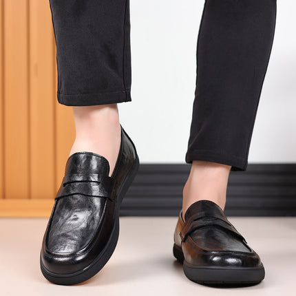 Hand-grip men's leather shoes 2024 autumn new leather soft sole step-in bean shoes breathable casual leather shoes for men