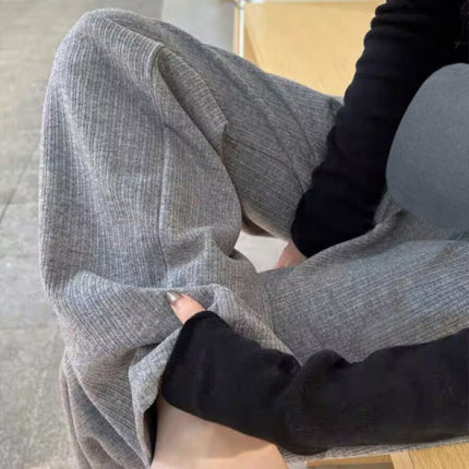 Pregnant women's cashmere striped new wide-leg pants chenille autumn and winter drape fleece-lined straight mop pants trousers