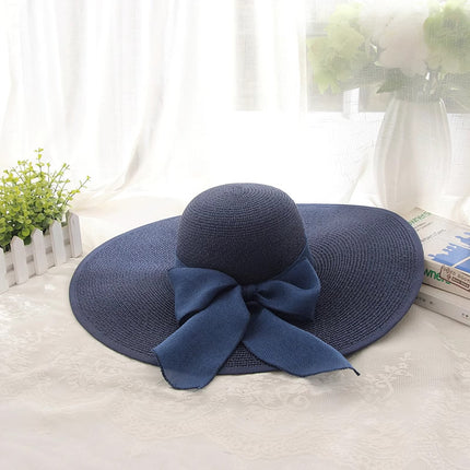 Cross-Border Women's Oversized Brim Woven Straw Hat Casual Face-Covering Sun Hat Simple Ribbon Sun Protection Uv Protection Sunshade