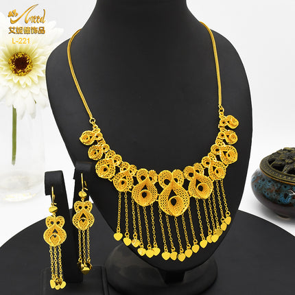 Ainidesha Golden Phoenix Flower tassel necklace earrings wedding suit copper gold plated window same ethnic style decoration