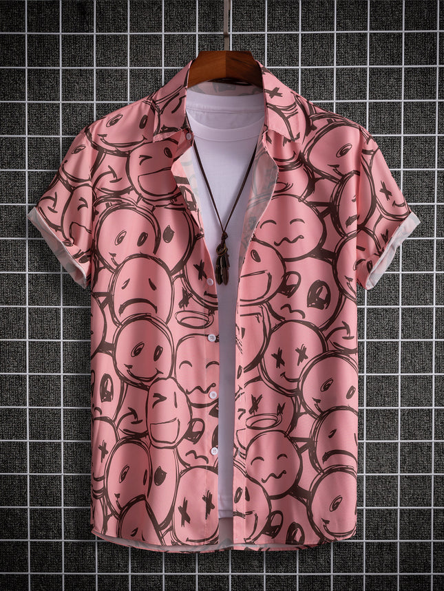 2023 cross-border fashion casual digital printing Smiley men's shirt