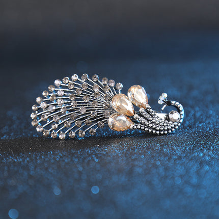 Cross-border New Peacock Spring Clip Half Tie Hairpin Top Clip Horizontal Clip Simple Fashion Retro Rhinestone Hairpin