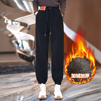 High-end Autumn and Winter New fleece-lined Thickened Casual Pants Slimming Fashion High Waist Warm Pants Straight Copper fleece-lined Skinny Pants