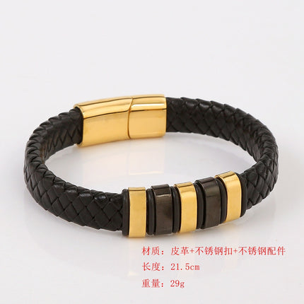 Cross-border new original design trend men's bracelet leather hand-woven stainless steel magnet buckle jewelry wholesale