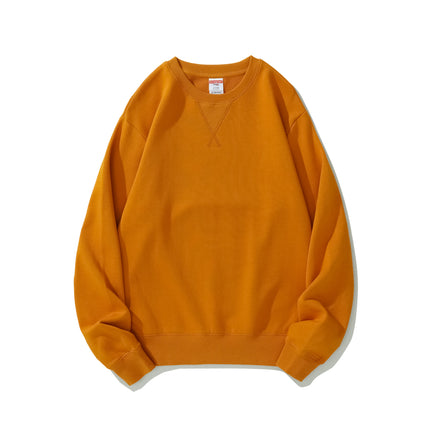 380g Heavyweight Pure Cotton Terry Sweatshirt Men's Sweatshirt American Retro Solid Color Long-Sleeve Crew Neck Unisex Customizable