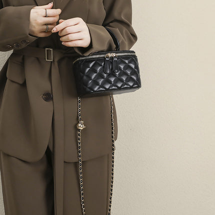Chanel Style Box Bag Gold Ball Diamond Plaid Chain Bag Genuine Leather 2022 New Mini Square Bag Women's Crossbody Bag for Summer