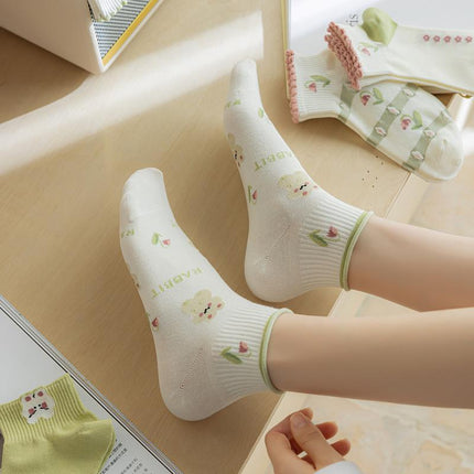 Women's Green Short Socks, Boat Socks, Short Socks, College Style, Casual Versatile Summer Thin Socks