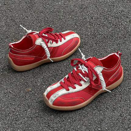 Red Racing Training Shoes for Women, New Mesh Breathable Men's Running Shoes, Sports Casual Shoes, Apple Shoes, Leather Ac07